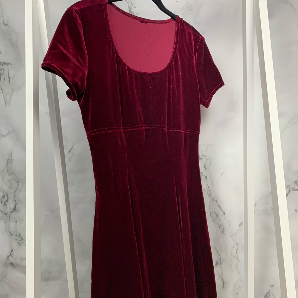 Red Burgundy vintage 90s velvet skater dress - Picture 5 of 7